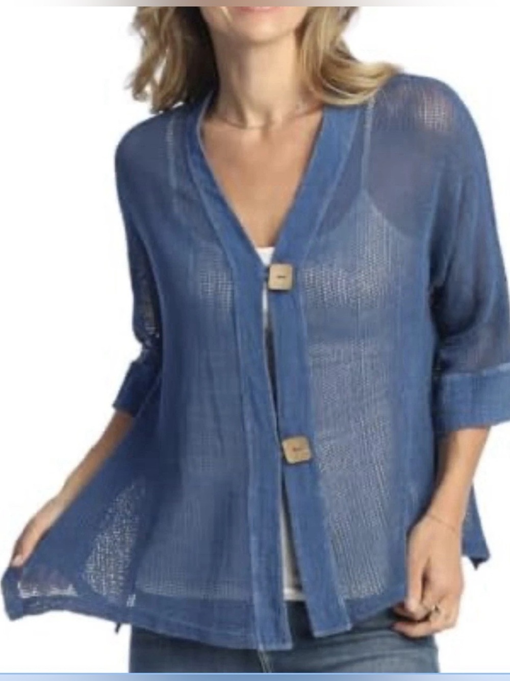 Jess & Jane Women’s Sz S Blue Mineral Washed Cotton Mesh Cardigan Lightweight